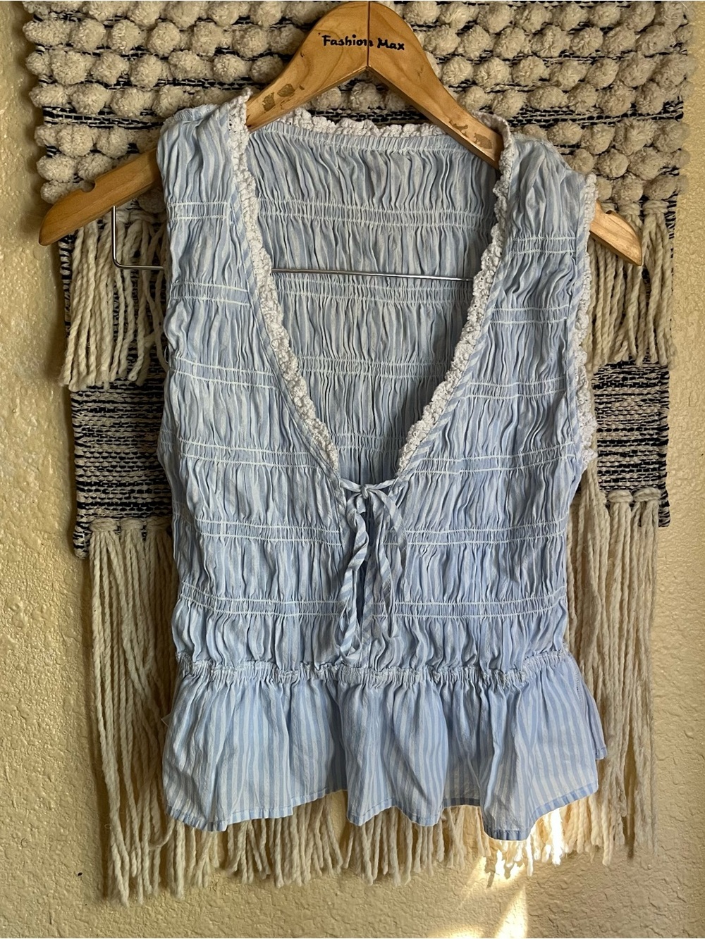 Light Blue Striped Smocked Peplum Camisole - no tags fits a small medium
